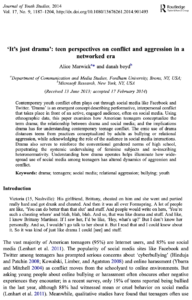 ‘It’s Just Drama’: Teen Perspectives on Conflict and Aggression in a Networked Era