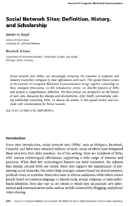 Social Network Sites: Definition, History, and Scholarship