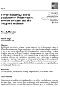 I Tweet Honestly, I Tweet Passionately: Twitter Users, Context Collapse, and the Imagined Audience