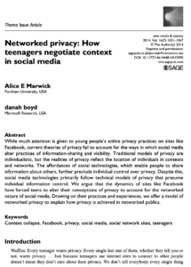 Networked Privacy: How Teenagers Negotiate Context in Social Media